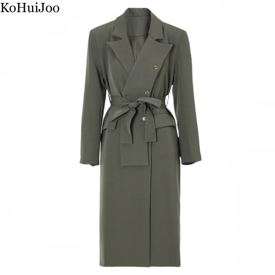 KoHuiJoo Trench Coats for Women 2022 New In Patchwork Double Breasted Lace Up Long Korean Autumn Clothes Ladies Windbreaker