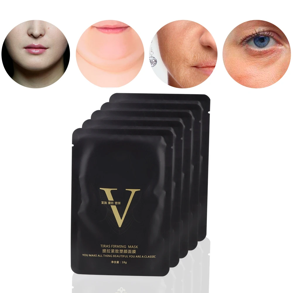 

5Pcs Natural Not Irritating Lifting Firming V-Face Mask Face Slimming Double Chins Shaping Anti-Wrinkle Moisturizing Skin Care