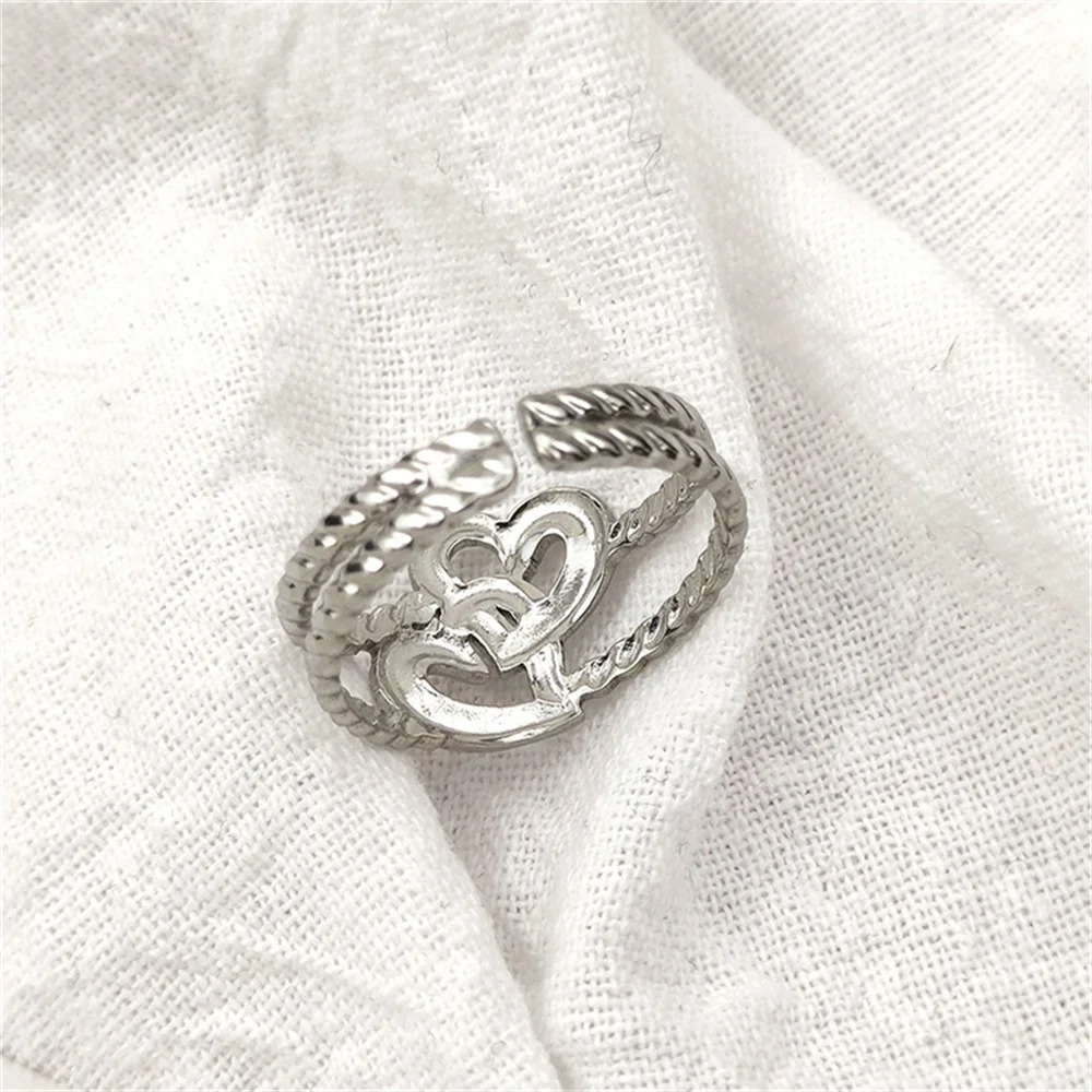 

Fashion Delicate Double Heart Finger Ring For Women High quality stainless steel Silver Hollow Out Wedding Party Ring Gifts 2022
