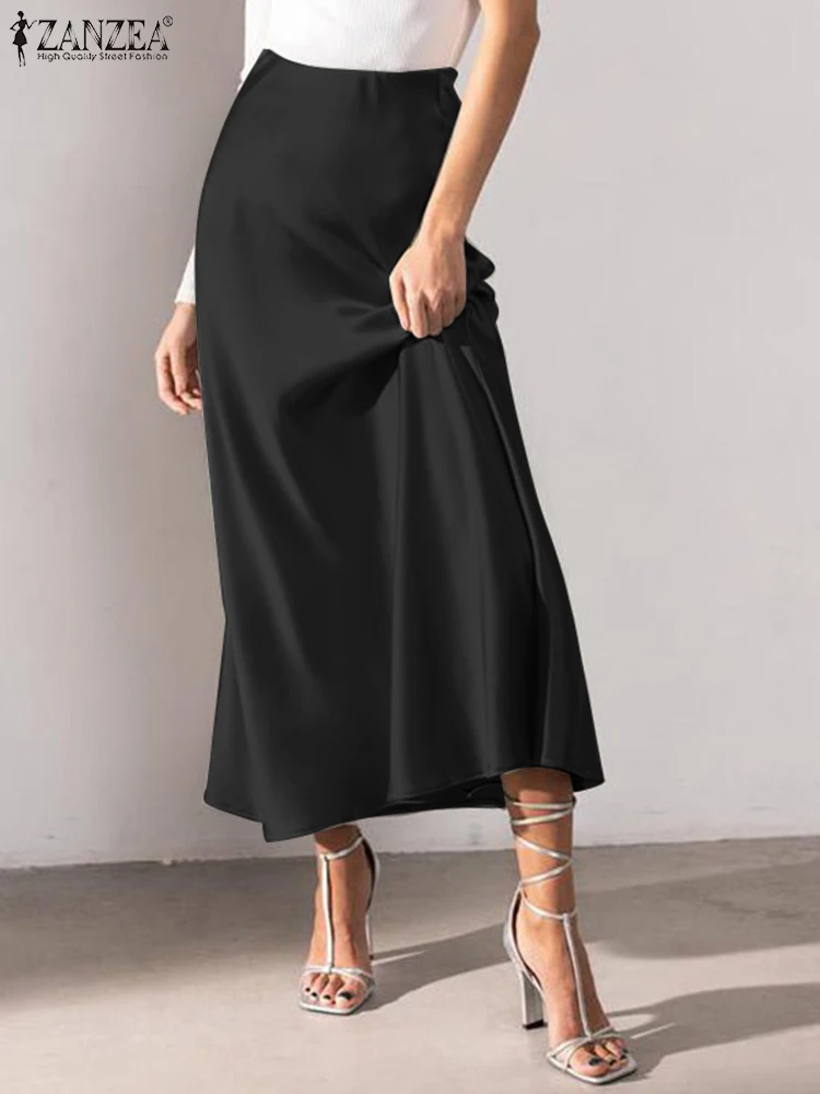 

ZANZEA Summer Fashion Skirts Women Elastic Waist Long Skirt Party Jupe Solid Casual A-Line Spring Work Vestido Faldas Saia 2023