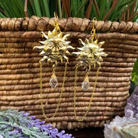 gold sun celestial dangle crystal earrings gypsy goddess bohemian boho