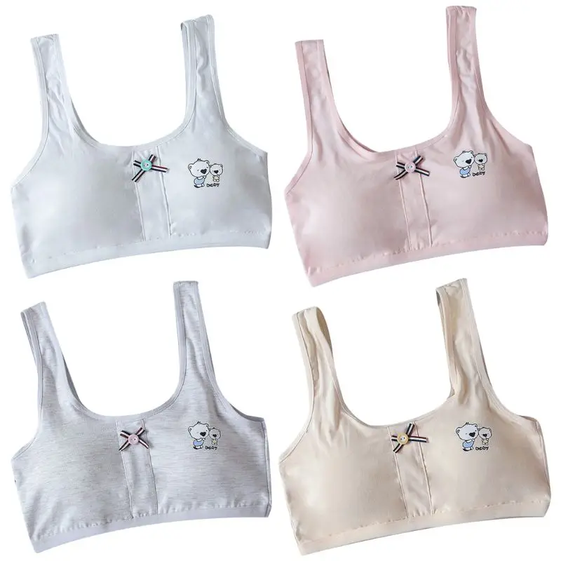 

Teenage Girl Striped Button Bowknot Sport Training Bra Wide Strap Underwear N84E