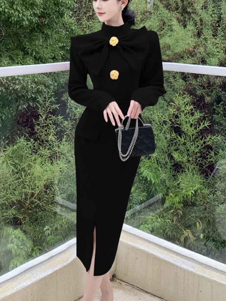 Зимнее французское винтажное элегантное цельнокроеное платье женское