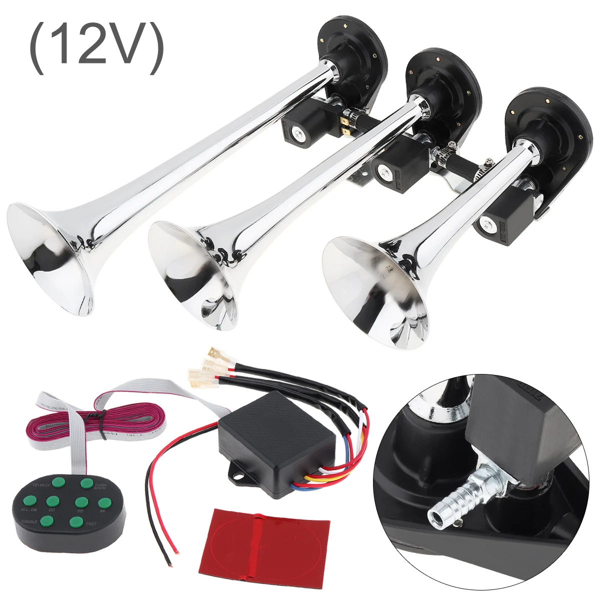 

12V Car Horn Super Loud 8 Sounds Style Alarm 3 Trumpet Air Horn Compressor Kit for Motorcycle Boat Truck Car Air Horn