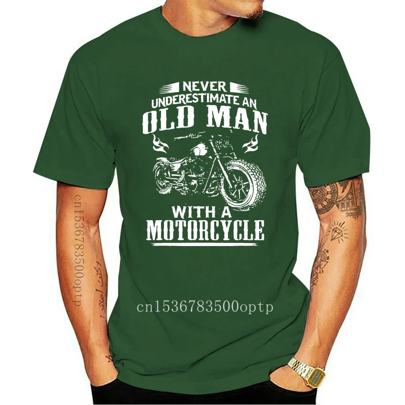 

Camiseta de motocicleta 100% algodón, ropa de marca, negro, nunca subestime A un viejo hombre