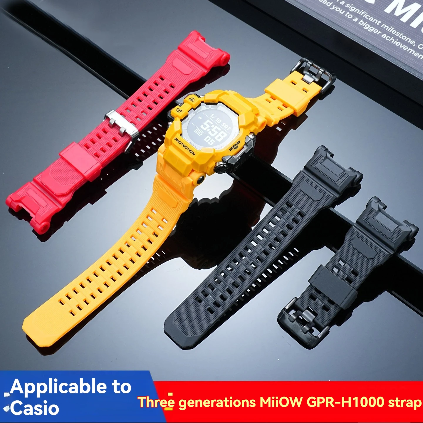 Фото Силиконовый ремешок для часов GPR-H1000 для часов Casio 3554 GPS с функцией измерения пульса и фотокинетическим датчиком GPR-H1000-1JR/9JR, мужской браслет из полимерной смолы №2