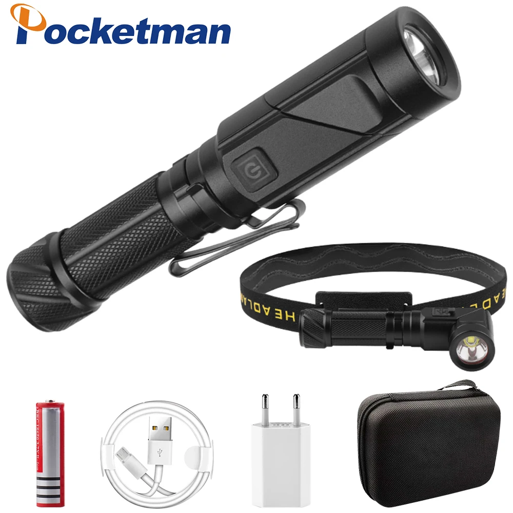 

2 in 1 The Brightest Led Flashlight USB Rechargeable Super Bright LED Headlight Waterproof Torch High Quality Aluminum Lantern