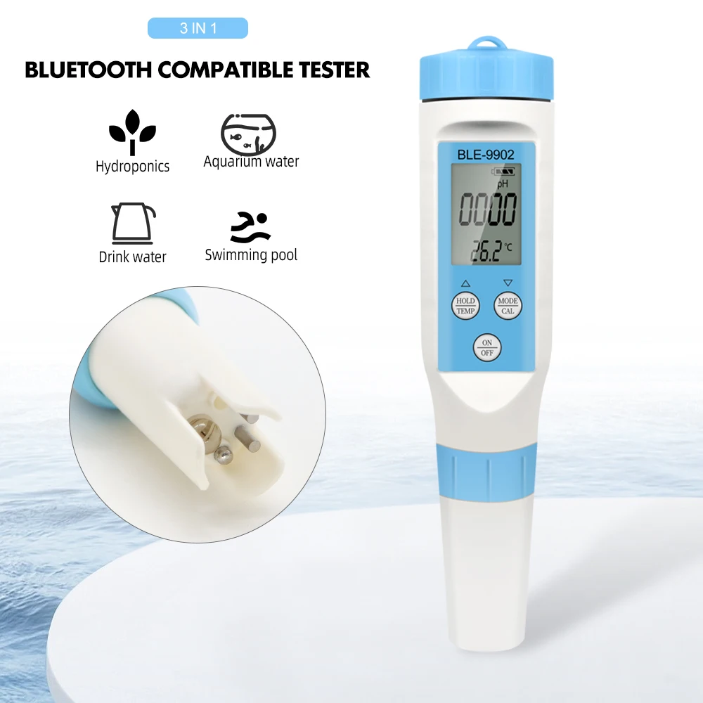 

3 IN 1 PH EC Temp Pen Blue Tooth-compatible APP Control Water Quality Monitor Tester for Pools, Drinking Water, Aquariums
