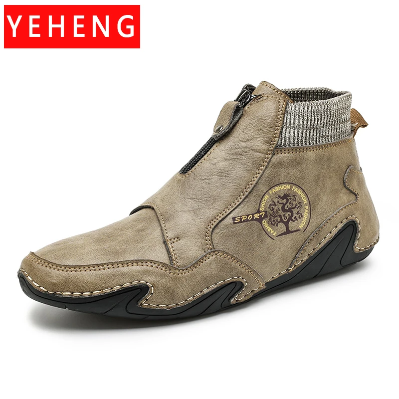 

Мужские кожаные ботинки осьминог, коричневые ботильоны ручной работы, теплая обувь для улицы и снега, мотоциклетные ботинки, Осень-зима 2019