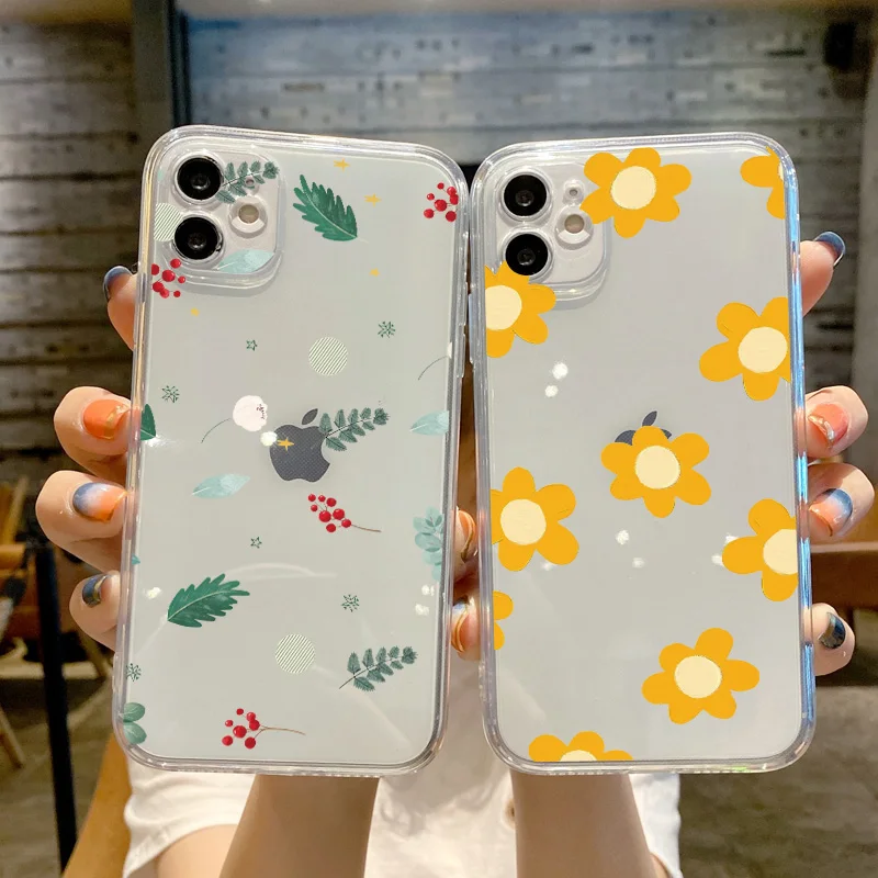 

Art Dry Flower cute Transparent Phone Case For iphone 11 12 13 mini Pro Max XS X XR 7 8 plus SE 2020 Soft Shockproof Cases Cover