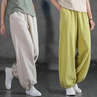 womens cotton linen pants summer high waist vintage loose casual solid baggy bloomers pants retro 3xl trousers