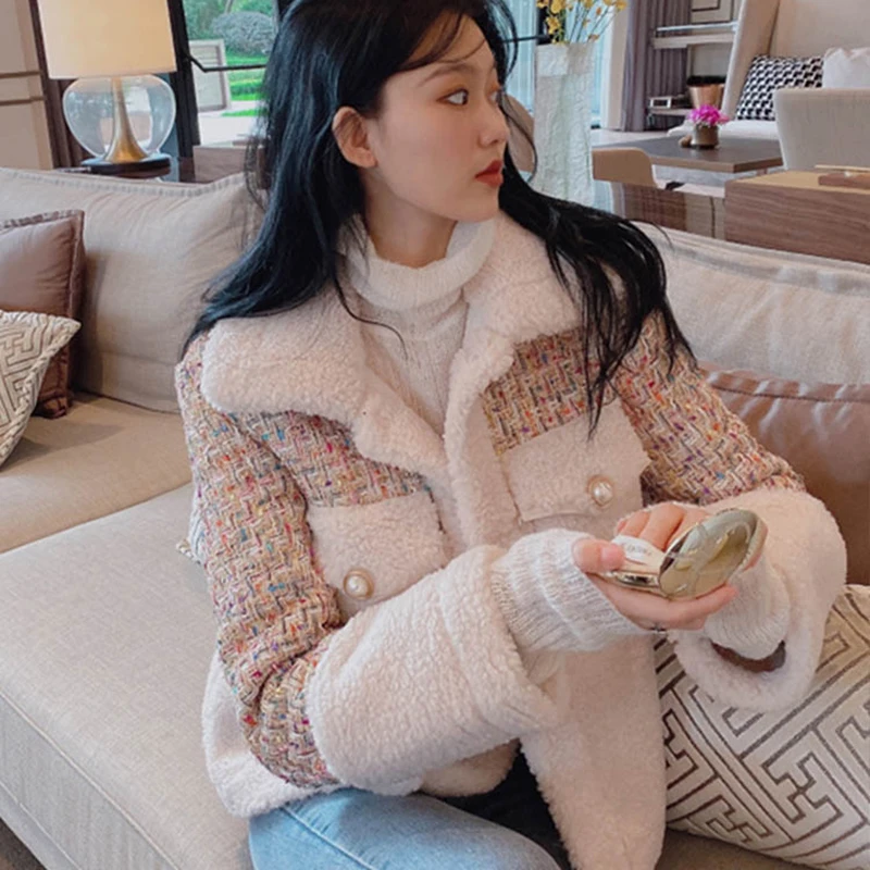 Пальто ягненка женская верхняя одежда осень зима корейский Свободный ягненок