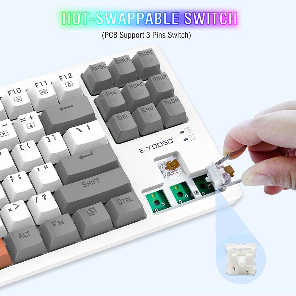 wired mechanical gaming keyboard 3 colors keycap 87 keys outemu switch blue backlit rgb side light for mac pc windows xp810 free global shipping