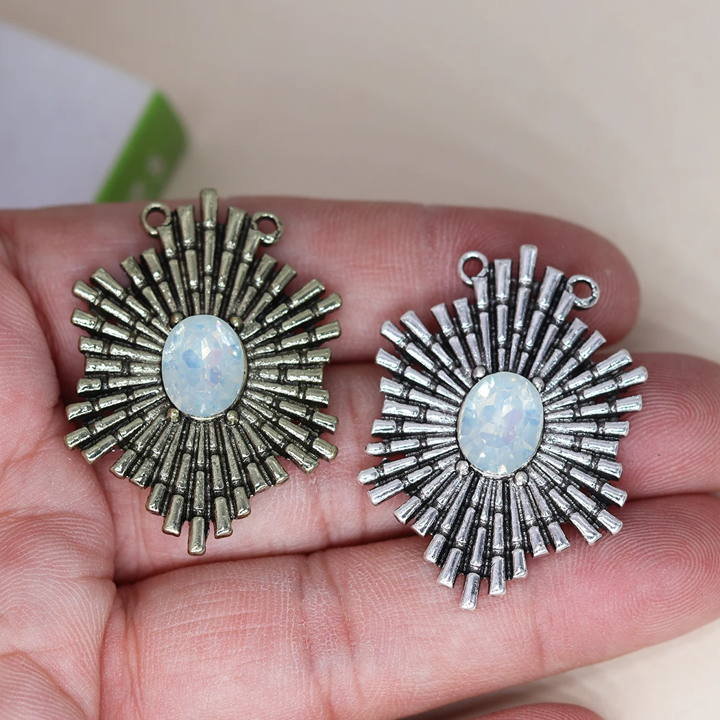 

5pcs Sun Burst Layer Crystal Stone Ancient Celestial Sun Charm Pendant For Necklace Crafts Making Handmade Stainless Steel Charm