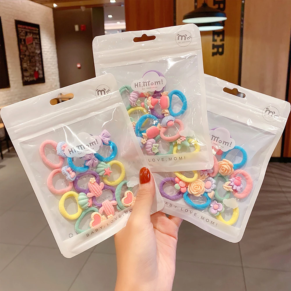 

10Pcs New Cartoon Children Cute Sweet Soft Elastic Hair Bands Baby Girls Lovely Scrunchies Rubber Bands Kids Hair Accessories