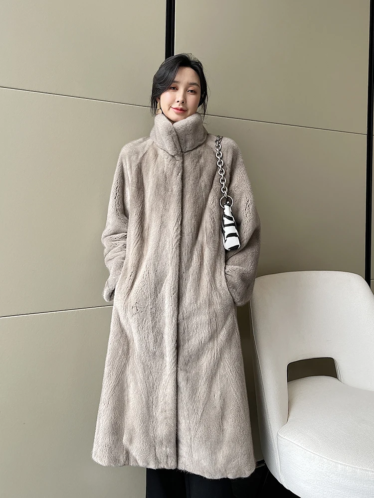 Fangtai 2023 New Winter Warm Luxury Natural Real Mink Fur Coat Women Long Mink Imported Purple Label Velvet Jacket Free Shipping