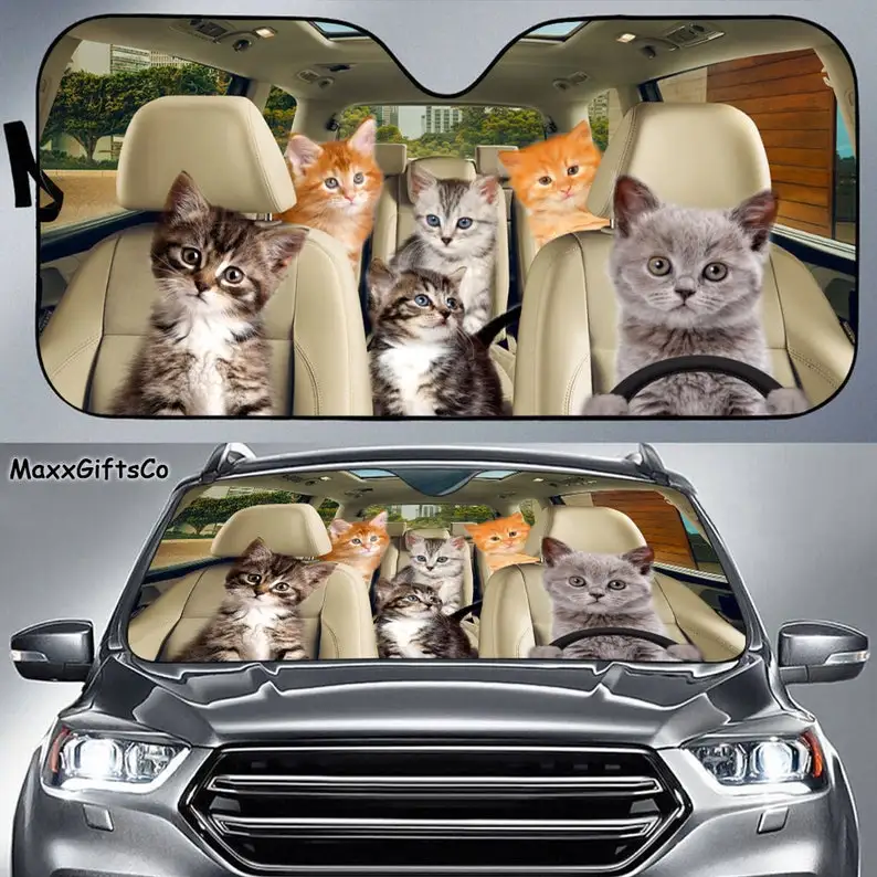 

Kitten Car Sun Shade, Kitten Windshield, Cats Family Sunshade, Cat Car Accessories, Car Decoration, Gift For Dad, Mom