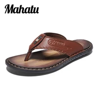 mahatu 2022 summer new men fashion leather flip flops handmade beach hiking non slip big size