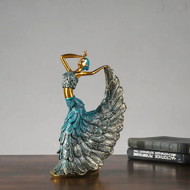

TingKe European classical peacock dancer sculpture resin handicraft ornaments modern light luxury home living room decorations