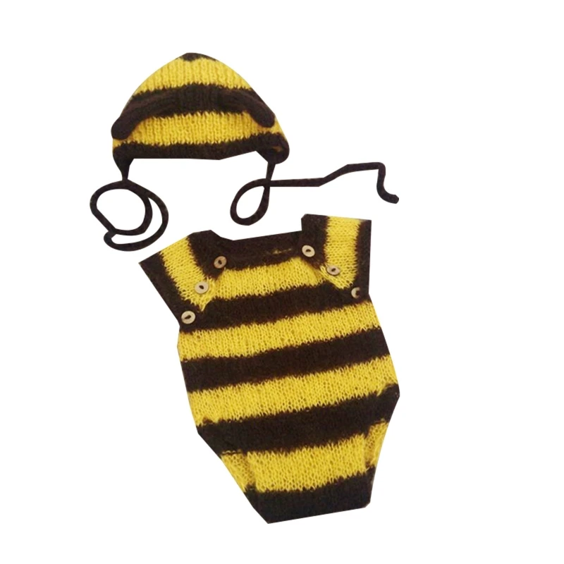 

67JC Bee Costume Newborn Baby Photography Props Crochet Baby Photo Outfits Crocheted Handmade Mohair Bee Costume Photoshoot