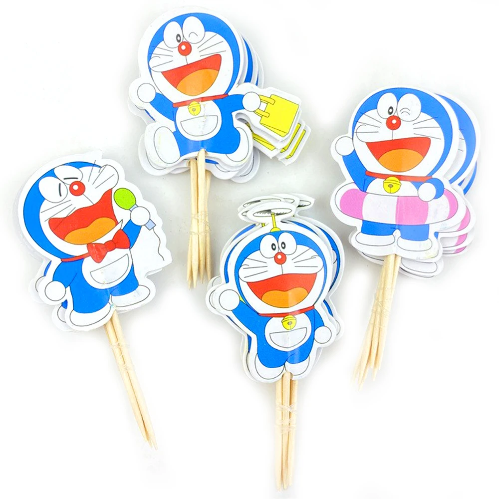 24 шт./лот украшения для торта топпер тема Doraemon детские товары дня рождения