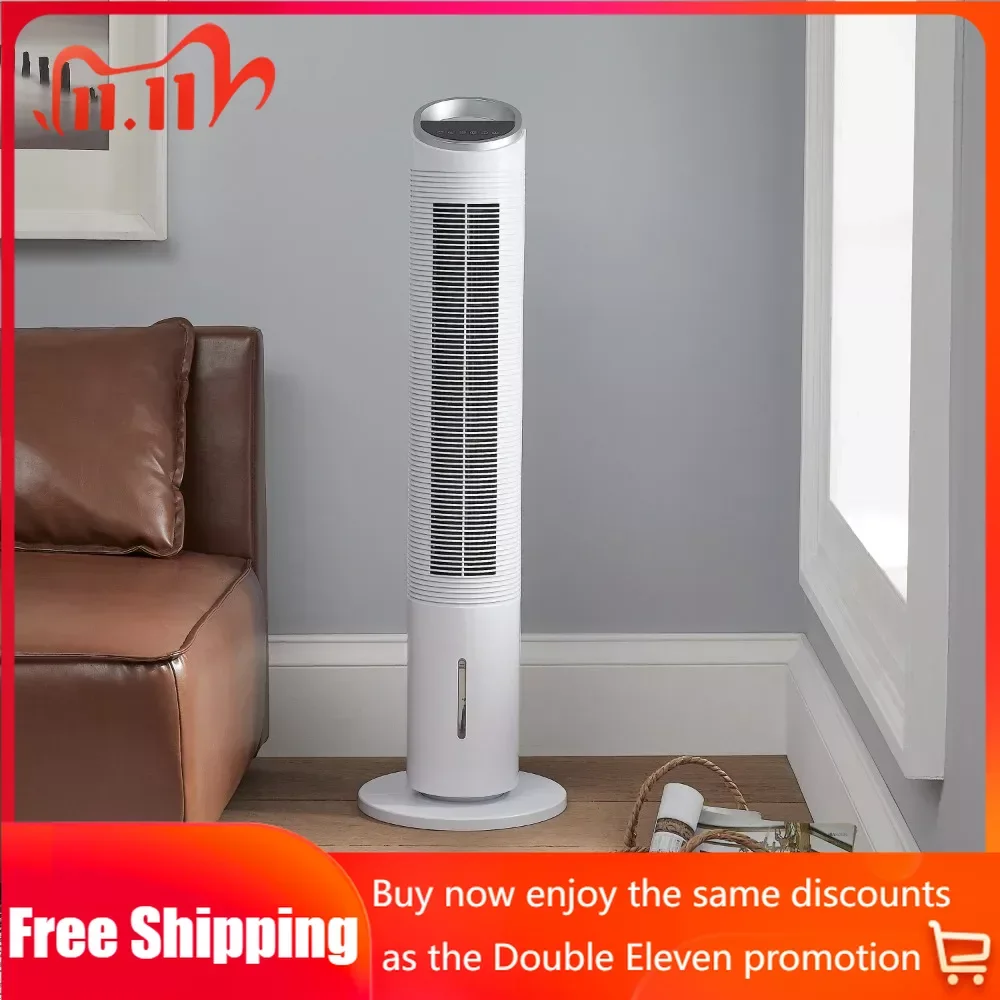 

Programmable LED Display Tower Fan With Air Cooler and Remote White Electric Fan for Home Circulators Floor Standing Fans