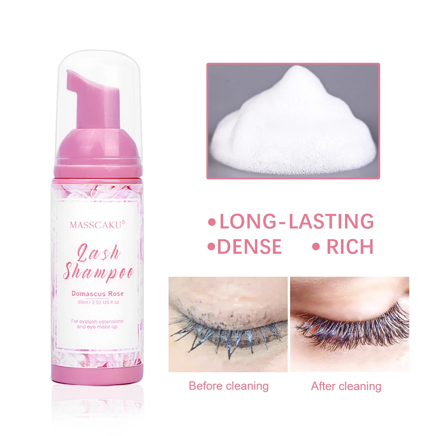 

High Quality 60ml Eyelash Shampoo Gentle Cleansing Eyelashes Grafting Mousse Foam Pro Eyelash Extension Cleaner Brushan