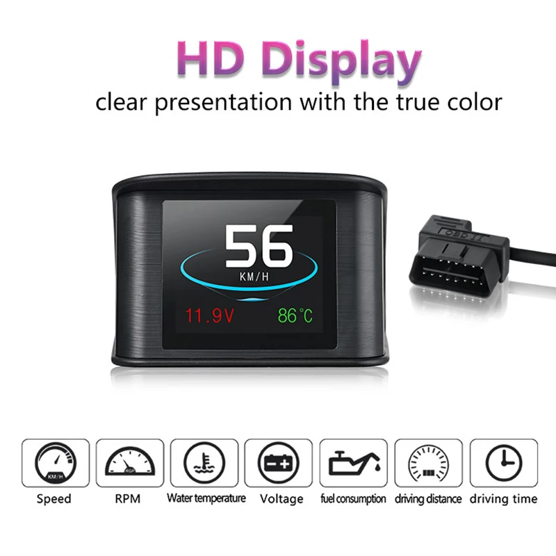 

Universal HUD P10 OBD2 Smart Digital Meter Head Up Display overspeed alarm engine fault code Car Navigator for Car Safely