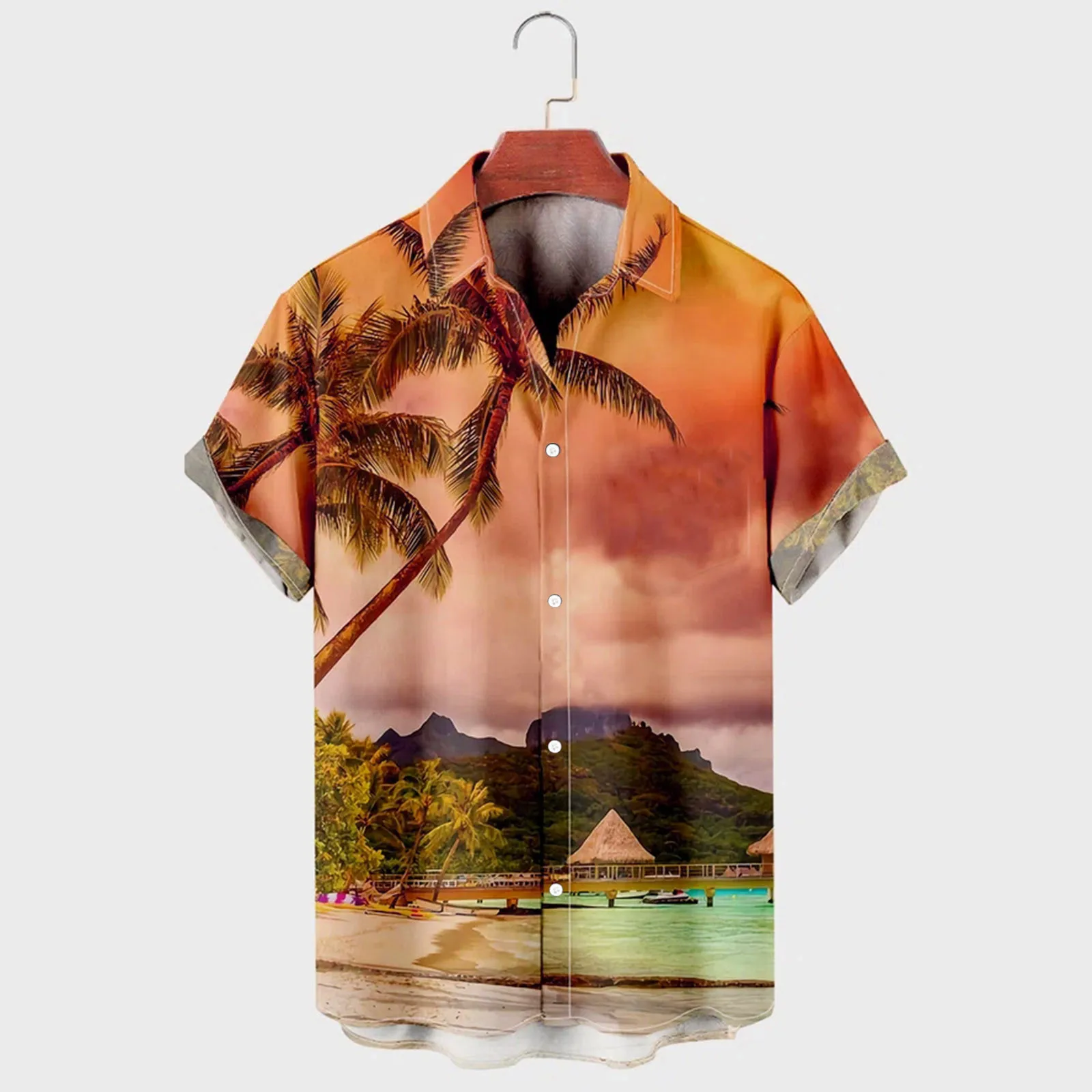 

Hawaiian Shirt Men Beach Landscape Print Spring Summer Casual Short Sleeve Oversized Comfortable Breathable Shirt Blouse Tops