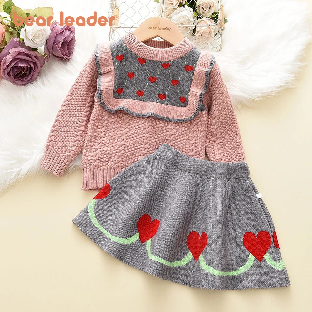 

Bear Leader Love Girls Long Sleeve Knitting Suit Christmas Autumn Winter New Girls Sweater Knitting Top + Skirt Two Piece Set