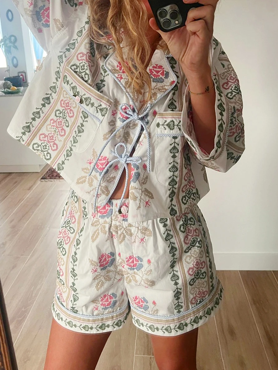 Женские костюмы из 2 предметов повседневные топы в стиле бохо с цветочным принтом