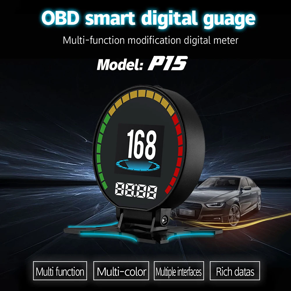 

P15 HUD OBD2 Head Up Display Windshield Speed Projector Auto Electronics Overspeed Water Voltage Alarm car accessories