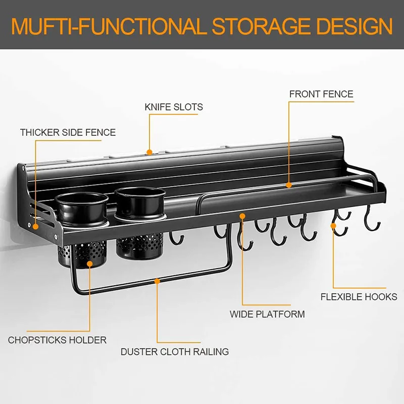 

Multifunctional Wall-Mounted Kitchen Organizer For Kitchen Accessories Punch-Free Pot Lid Storage Rack Home Bathroom Accessories