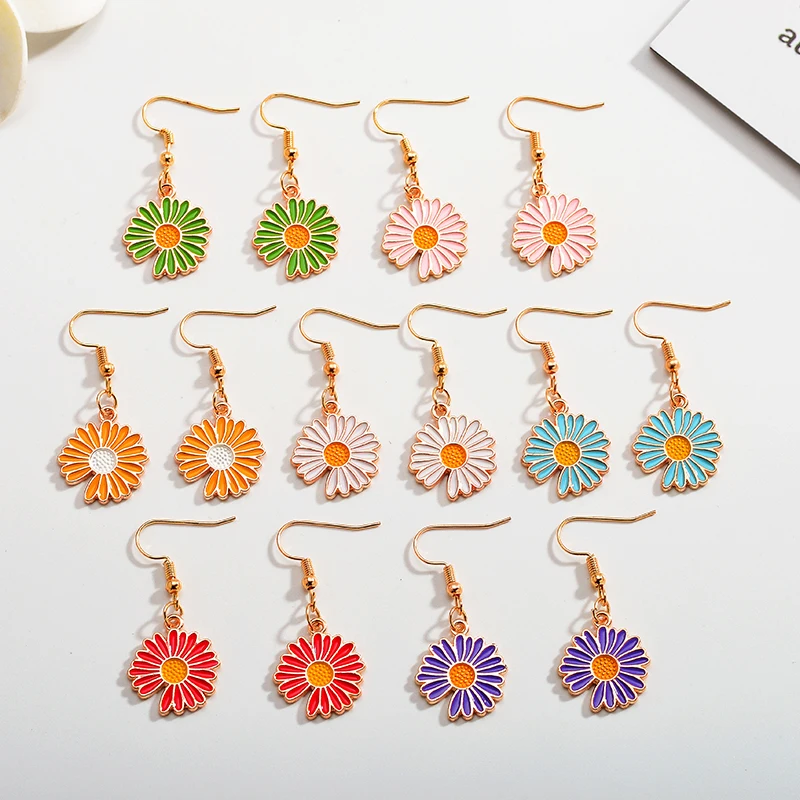 

Women's Jewelry Sets Colorful Daisies Sunflower Hook Earrings Alloy Enamel Pendants Simple Everyday Holiday Gifts for Bridesmaid