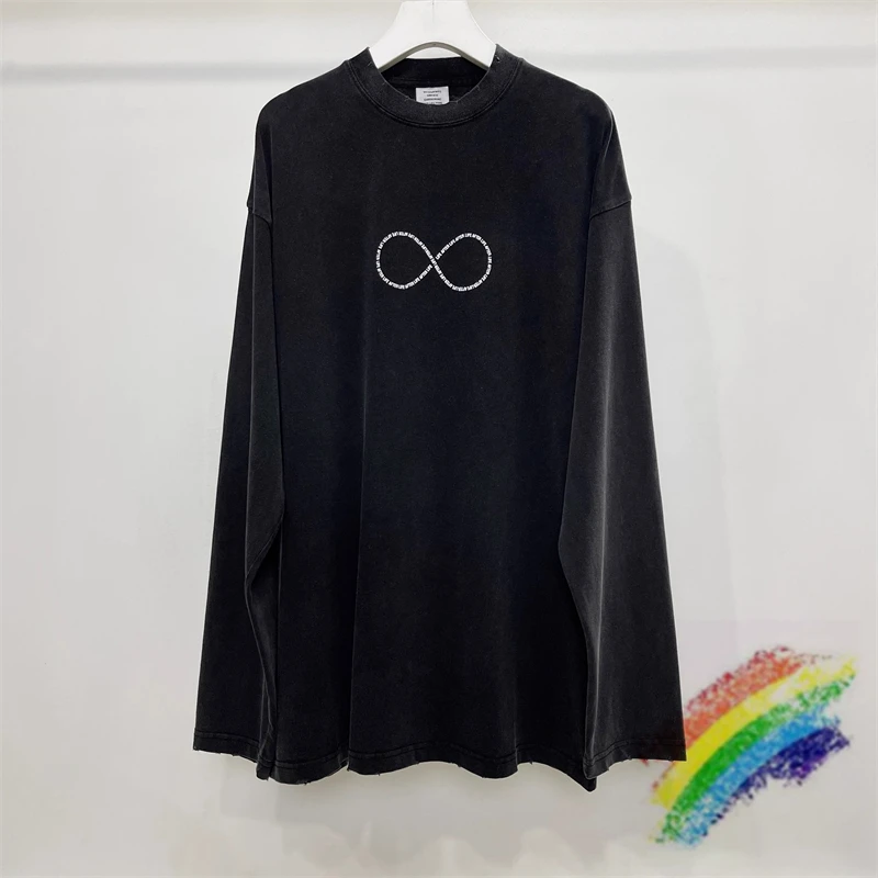 

Vintage Damage Vetement Long Sleeve T Shirt Men Women 1:1 Best Quality Washed Top Tees Simple Circular Logo Printing VTM T-Shirt