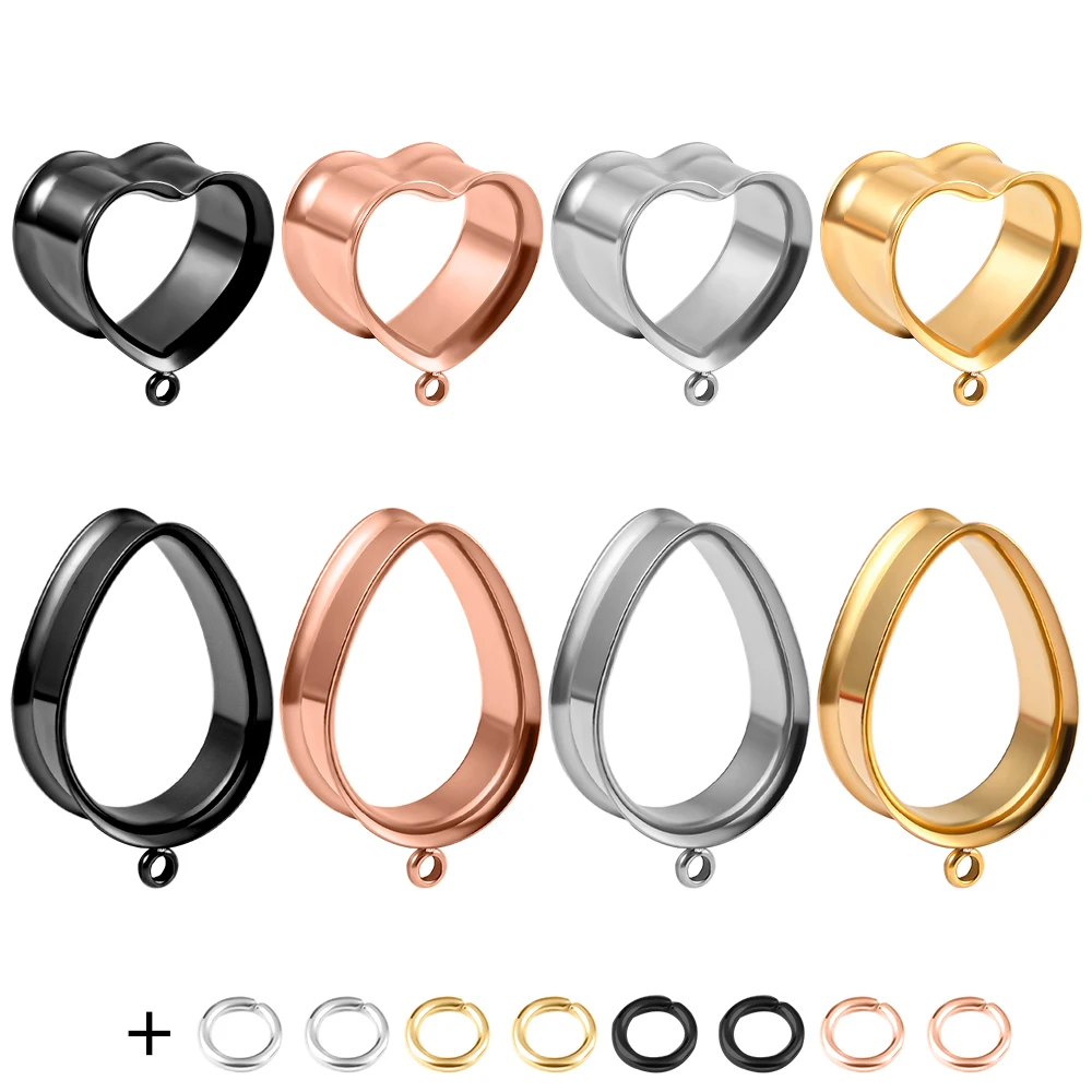 

Vankula 2pcs Stainless Steel Heart DIY Pendant Ear Tunnel Plugs Expander Stretchers Gauges Earrings Piercing Body Jewelry