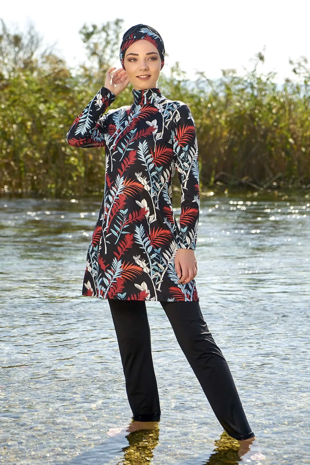 

Мусульманские Буркини, черные узорчатые полностью закрытые купальники, скромная летняя одежда, хиджаб, спортивный купальник, исламский пол...