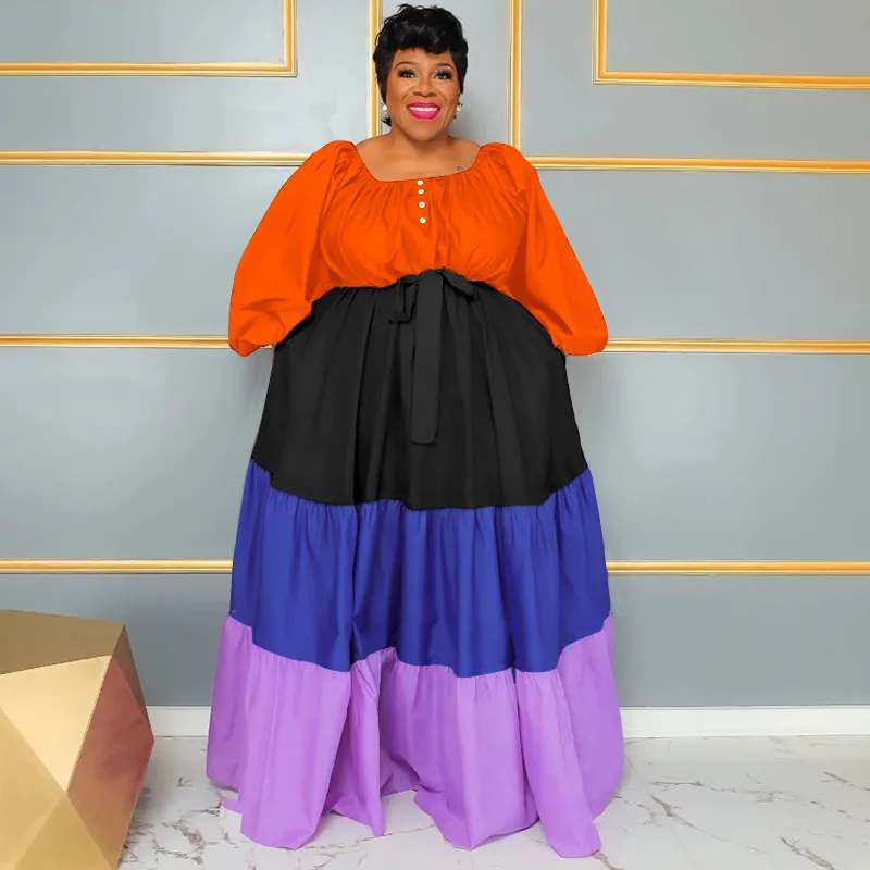 Plus Size Elegant Loose Dress Women Patchwork Pretty Club Cloth Lady Casual Luxury Robe 2023 Summer Trendy Evening New In Dress