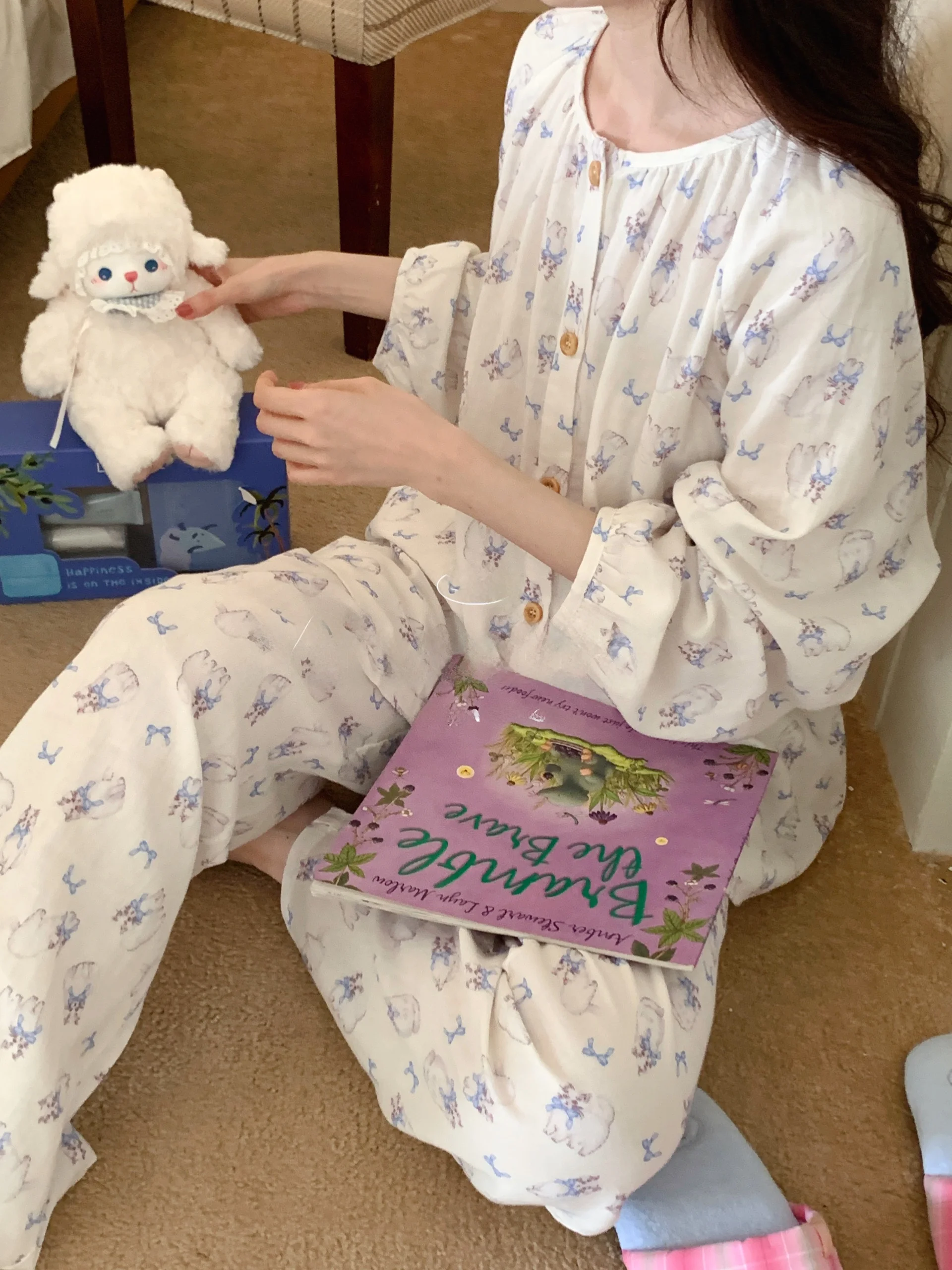 Разноцветные дополнительные корейские хлопковые двухслойные марлевые пижамы