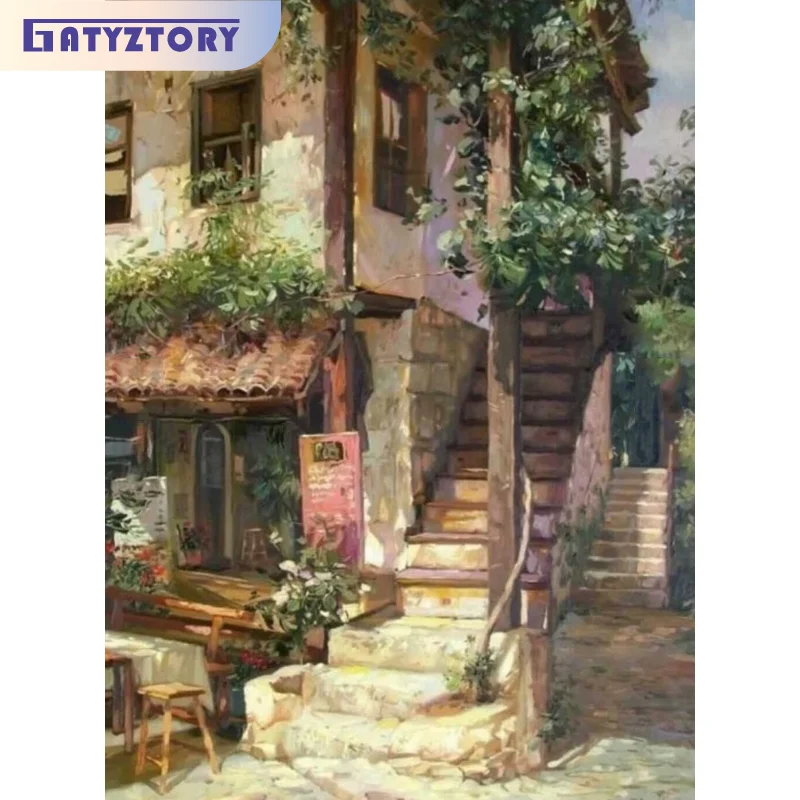 

GATYZTORY Oil Painting By Numbers Diy Crafts Town Scenery Coloring On Numbers Home Decors For Adults Number Painting Paint Kit