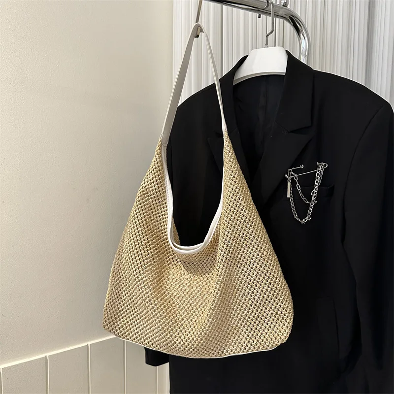 Новая повседневная женская сумка через плечо из соломы большой вместимости для
