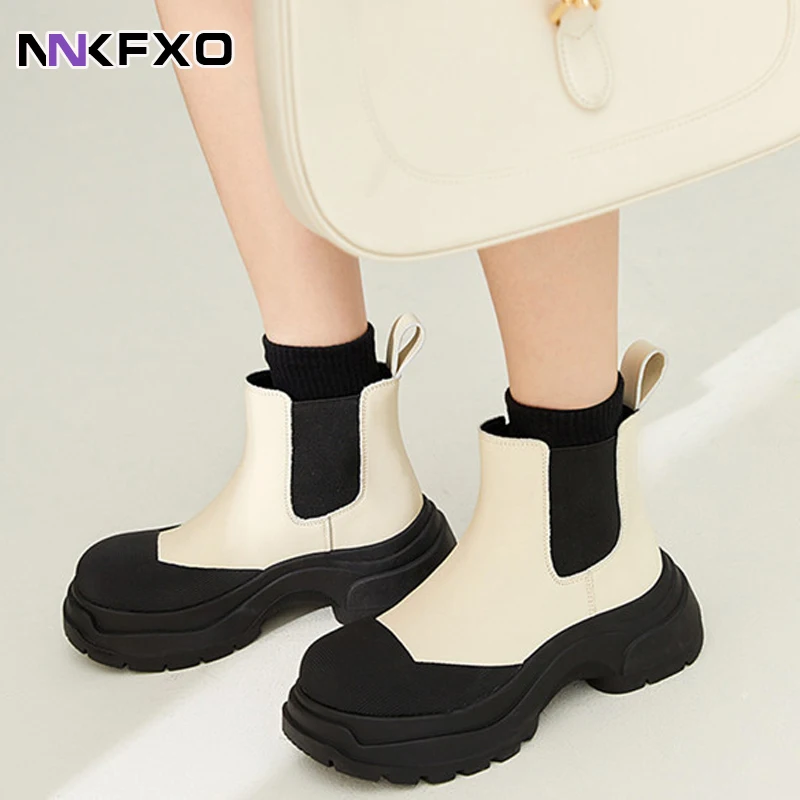 

Women Ankle Boots 2022 Trend Luxury Winter Small Platform Women Shoes Casual Middle Heel Ladies Low Tube Chelsea Boots vc5054