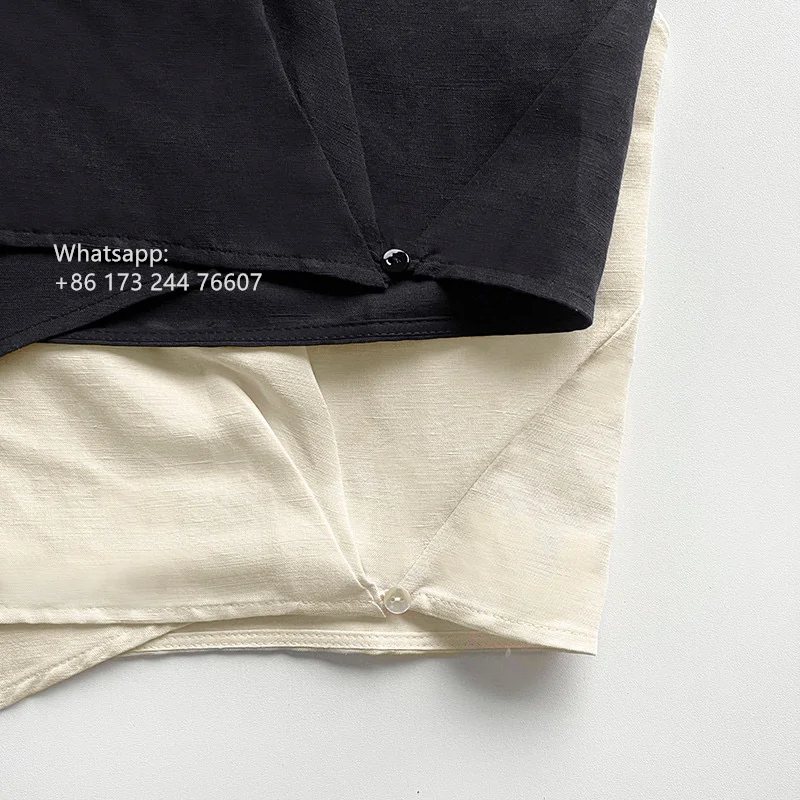 Майка женская льняная с V-образным вырезом и открытой спиной