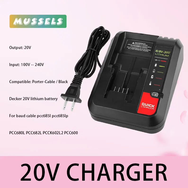 

PCC692L 20V Max Li-Ion Battery Charger for Porter Cable PCC685L PCC685LP PCC680L PCC682L PCCK602L2 PCC600 PCC640 LCS1020