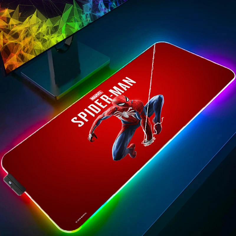 

Игровой коврик для мыши с Суперменом, Marvel, Человек-паук, RGB, подсветка