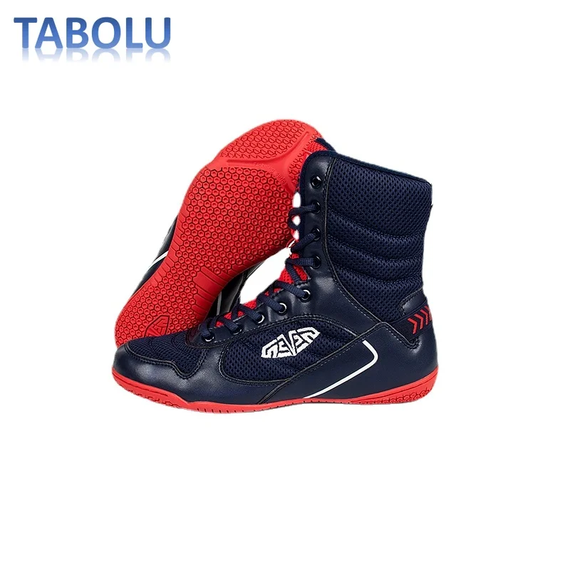 Professional Men's Boxing Shoes Breathable Boxing Training Boot Lace-up Non-slip Boxing Wrestling Shoes High-top Sneakers Men