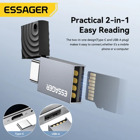 Essager 2 в 1 TF SD Card Reader Адаптер USB 2.0 для карт памяти Smart High Speed Card Reader Конвертер для ПК Аксессуары для ноутбуков