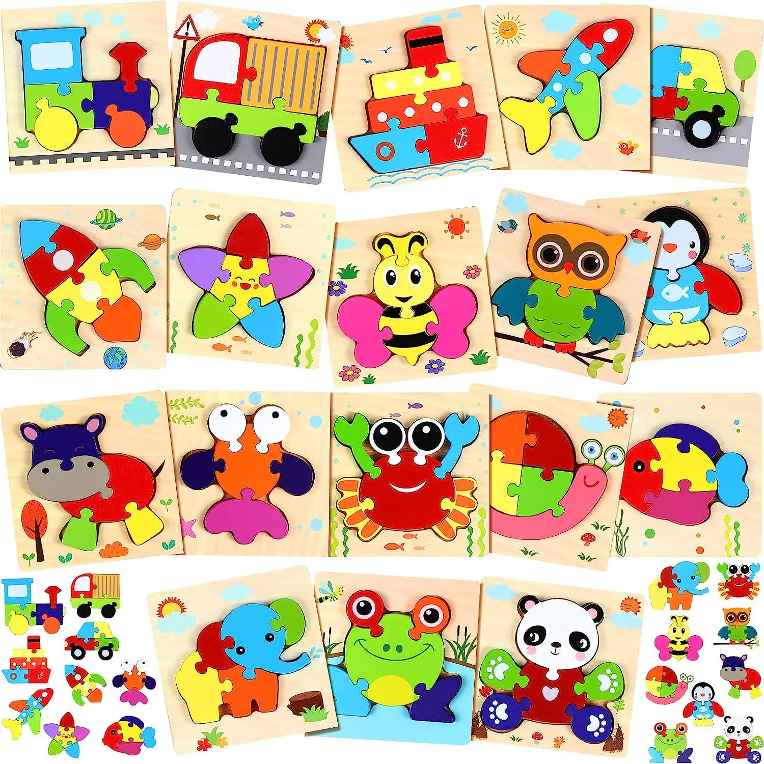 

Montessori Jigsaw Puzzles Vehicle Shape Preschool Sensory Learning STEM Toys for Kids Infant Toddlers Educational Games Wooden