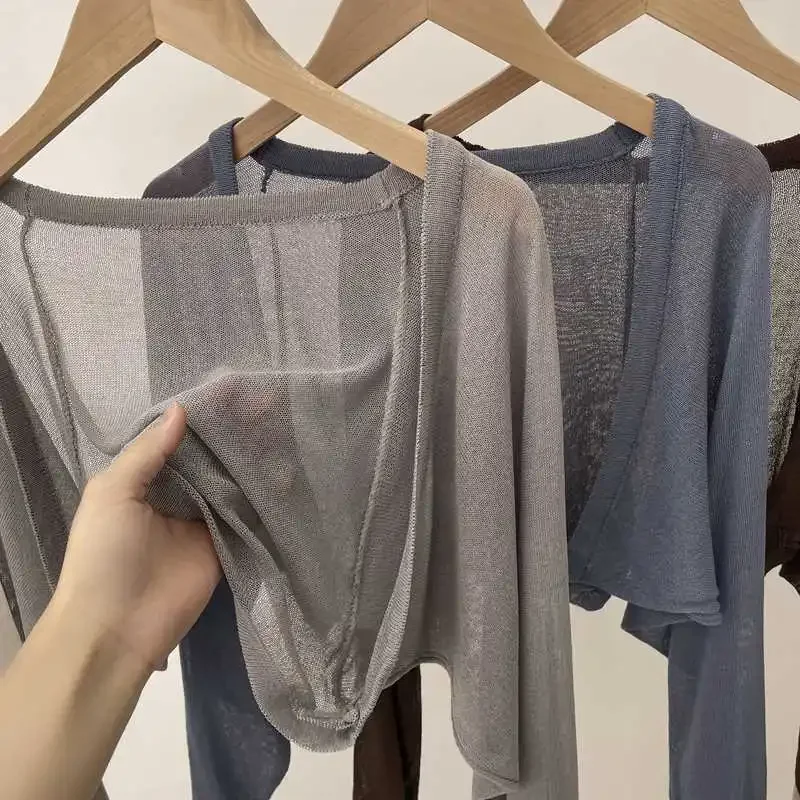 Вязаный ледяной шелк солнцезащитный белый кардиган платье-майка женское летнее