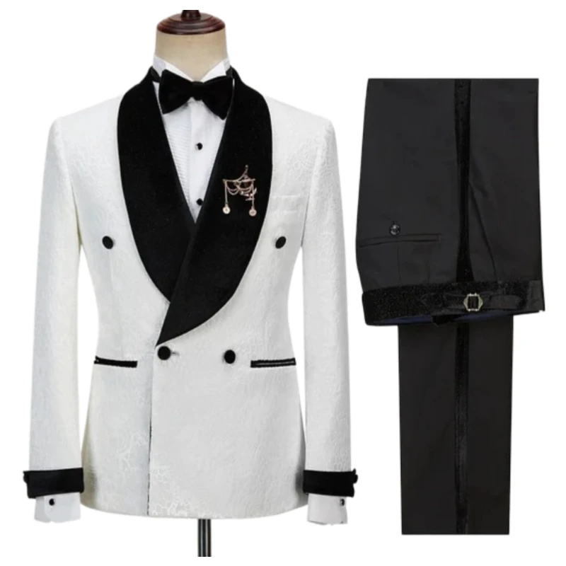 Двубортные мужские костюмы с цветочным принтом на свадьбу 2024 черный бархатный